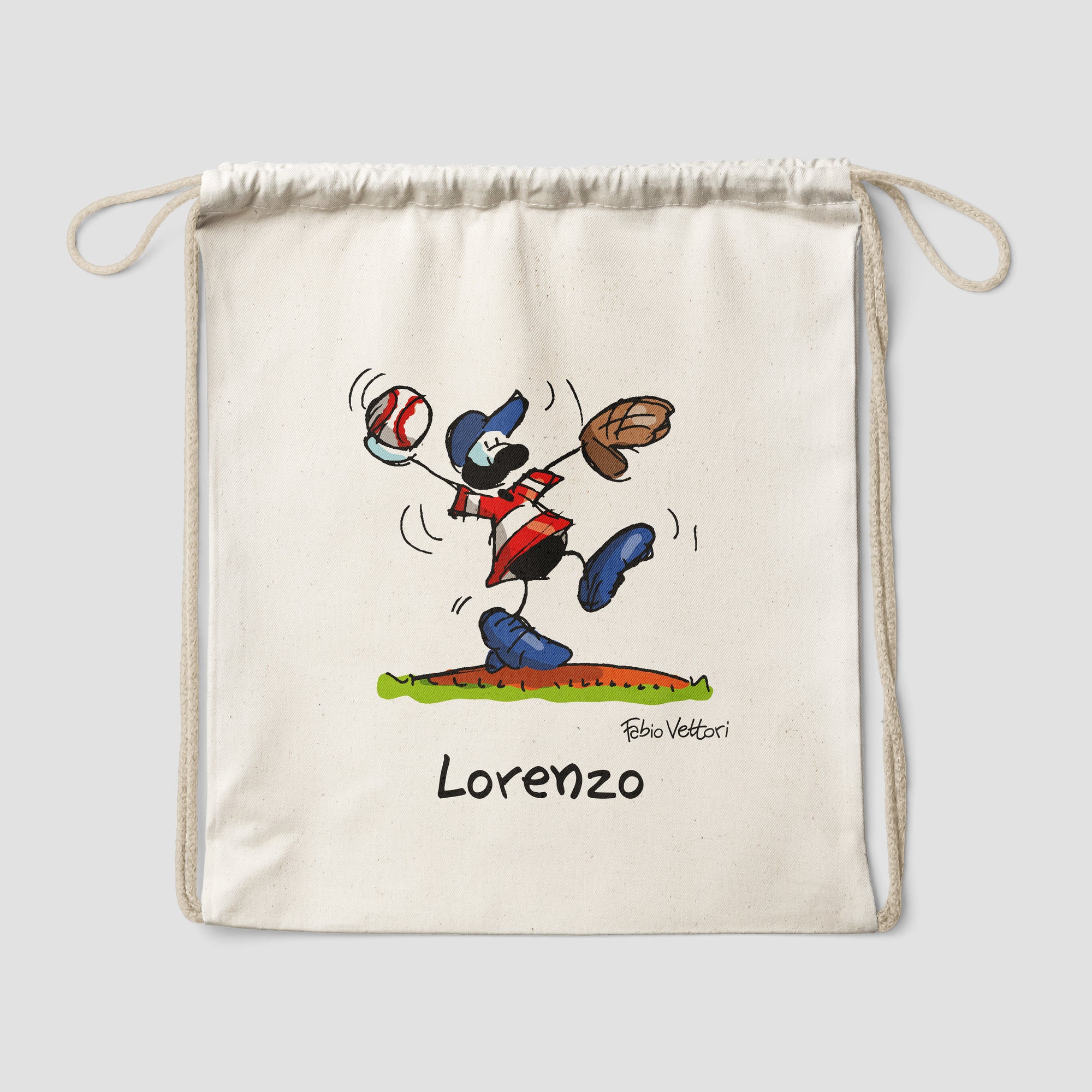Personalized cotton backpack bag with "Baseball" theme