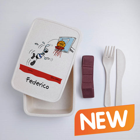 Scatola Porta Pranzo con Fascia Porta Posate Personalizzata soggetto "Basket"
