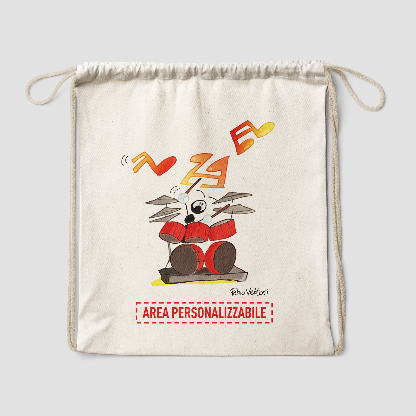 Sacca zaino personalizzata in cotone soggetto "Batterista"