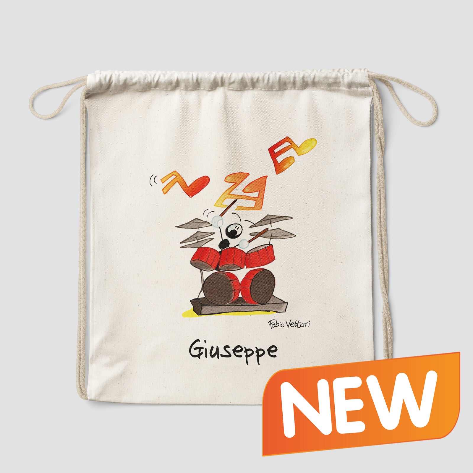 Sacca zaino personalizzata in cotone soggetto "Batterista"