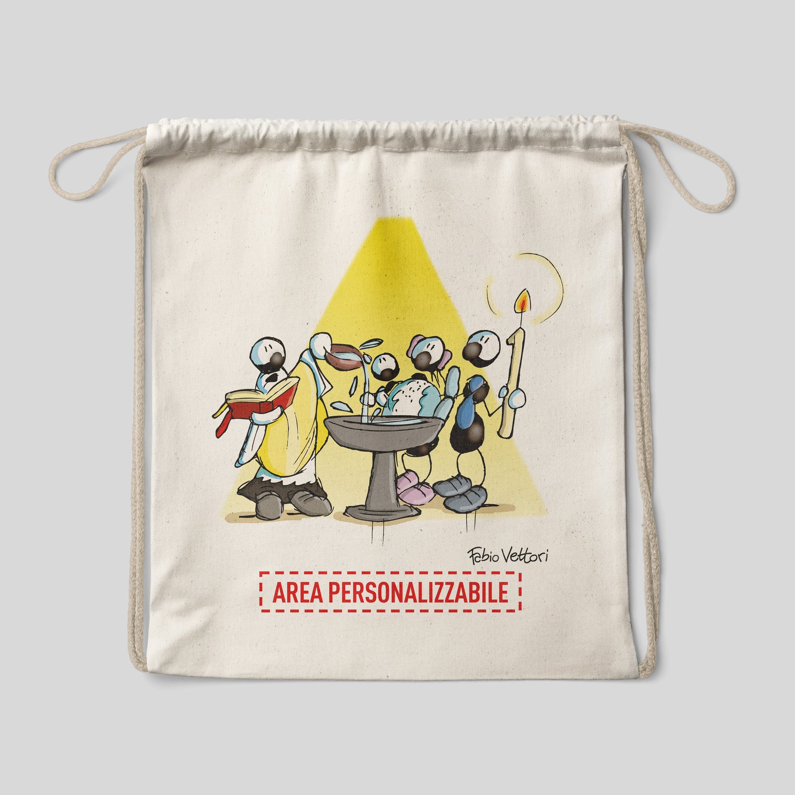 Sacca zaino personalizzata in cotone soggetto "Battesimo"