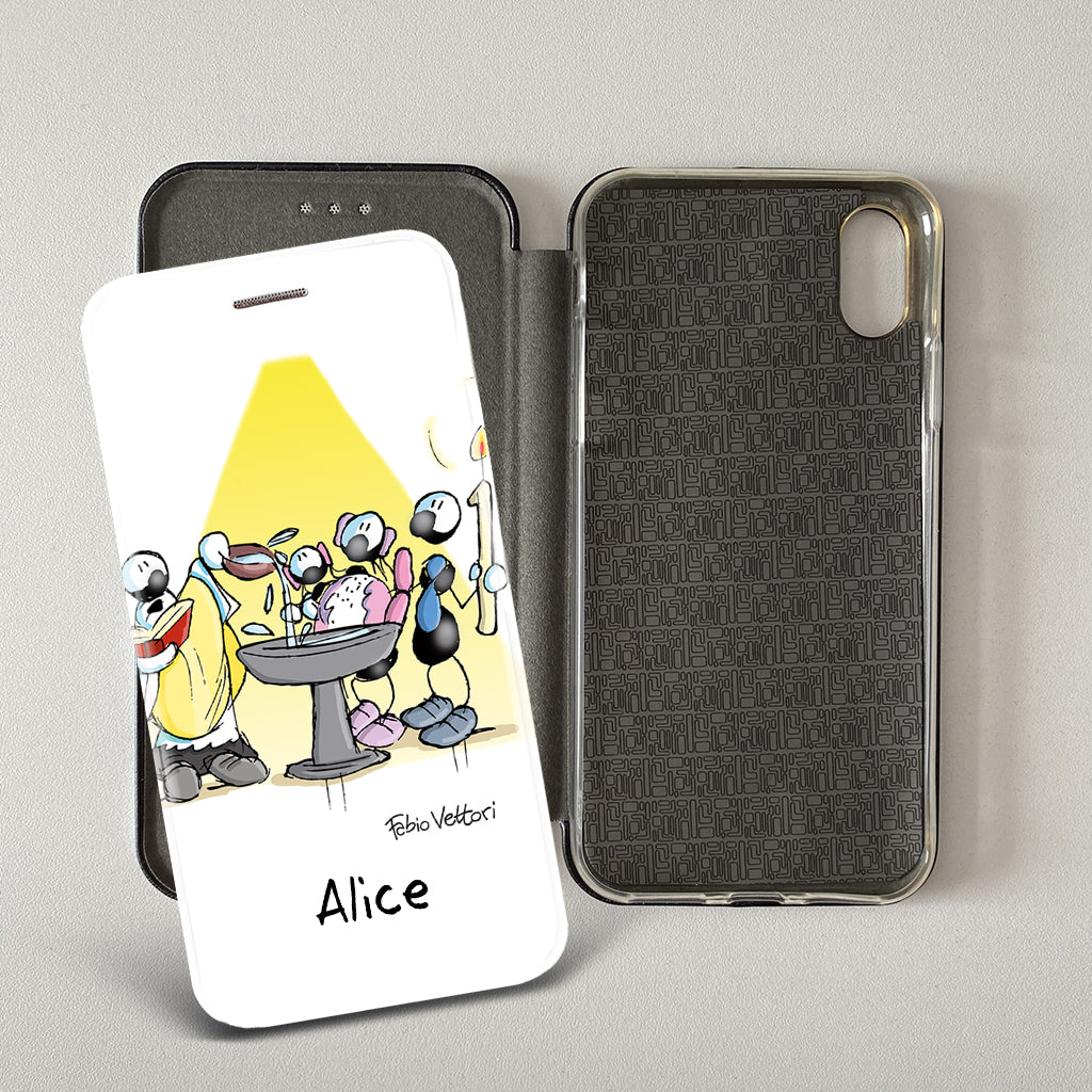 Cover artistica per Smartphone Personalizzata soggetto "Battesimo Femmina" modello con apertura "a Libro"