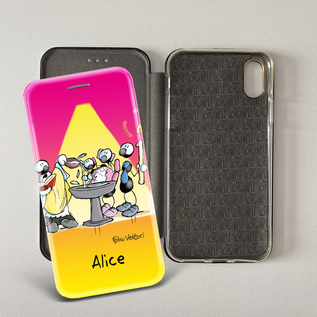 Cover artistica per Smartphone Personalizzata soggetto "Battesimo Femmina" modello con apertura "a Libro"