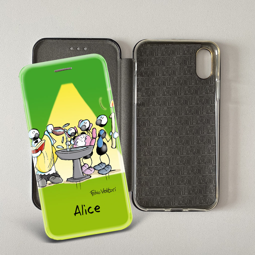 Cover artistica per Smartphone Personalizzata soggetto "Battesimo Femmina" modello con apertura "a Libro"