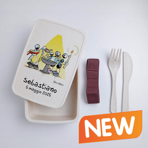 Scatola Porta Pranzo con Fascia Porta Posate Personalizzata soggetto "Battesimo"