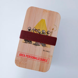 Scatola Porta Pranzo con coperchio in bambù e Posate Personalizzata soggetto "Battesimo"