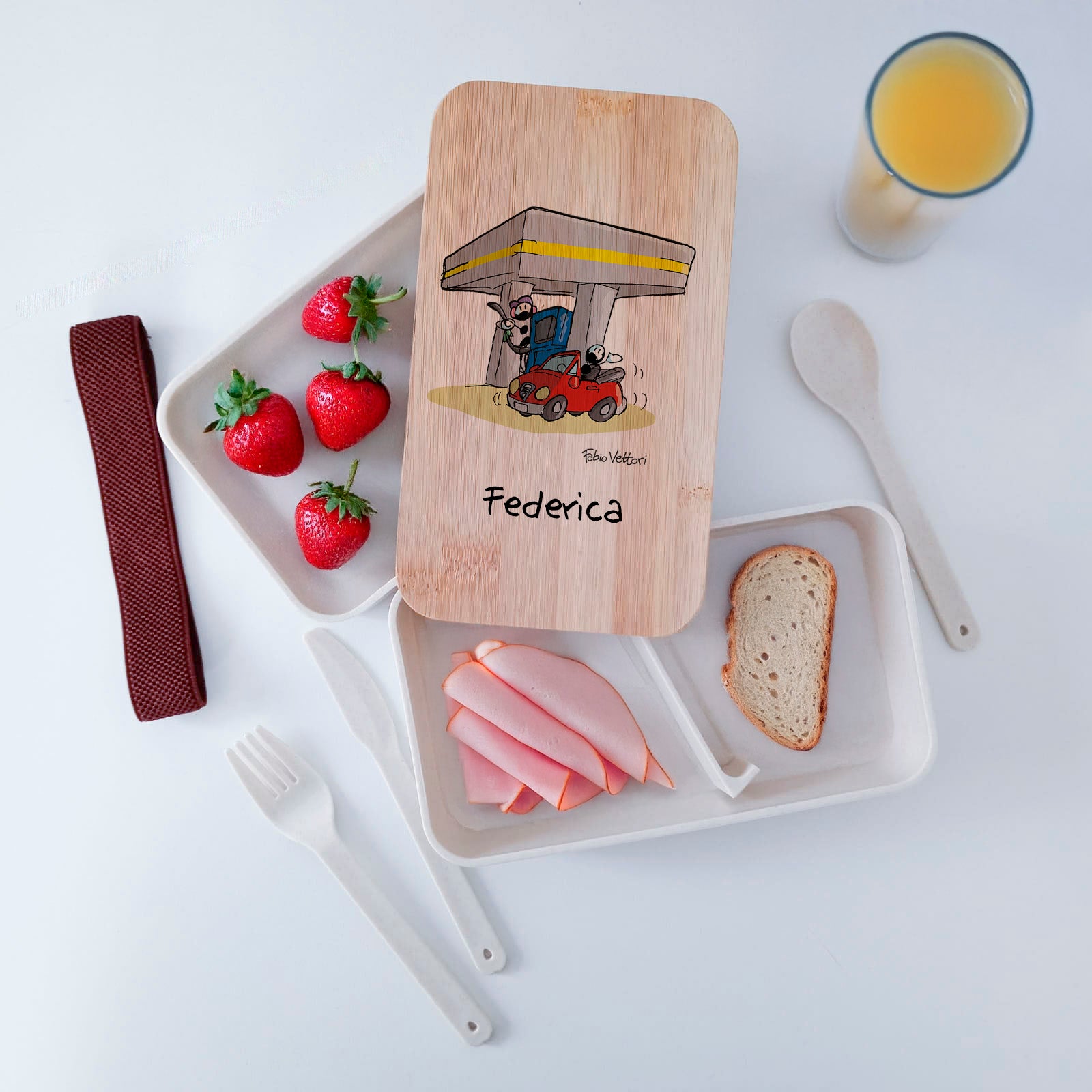 Lunch Box with Cutlery Holder Band Personalized with "Gas Station Attendants" Theme