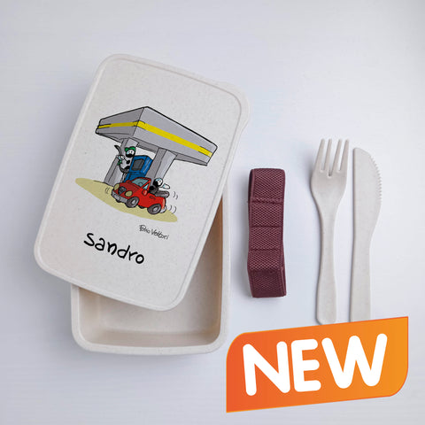 Scatola Porta Pranzo con Fascia Porta Posate Personalizzata soggetto "Benzinai"