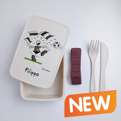 Scatola Porta Pranzo con Fascia Porta Posate Personalizzata soggetto "Bianconero"