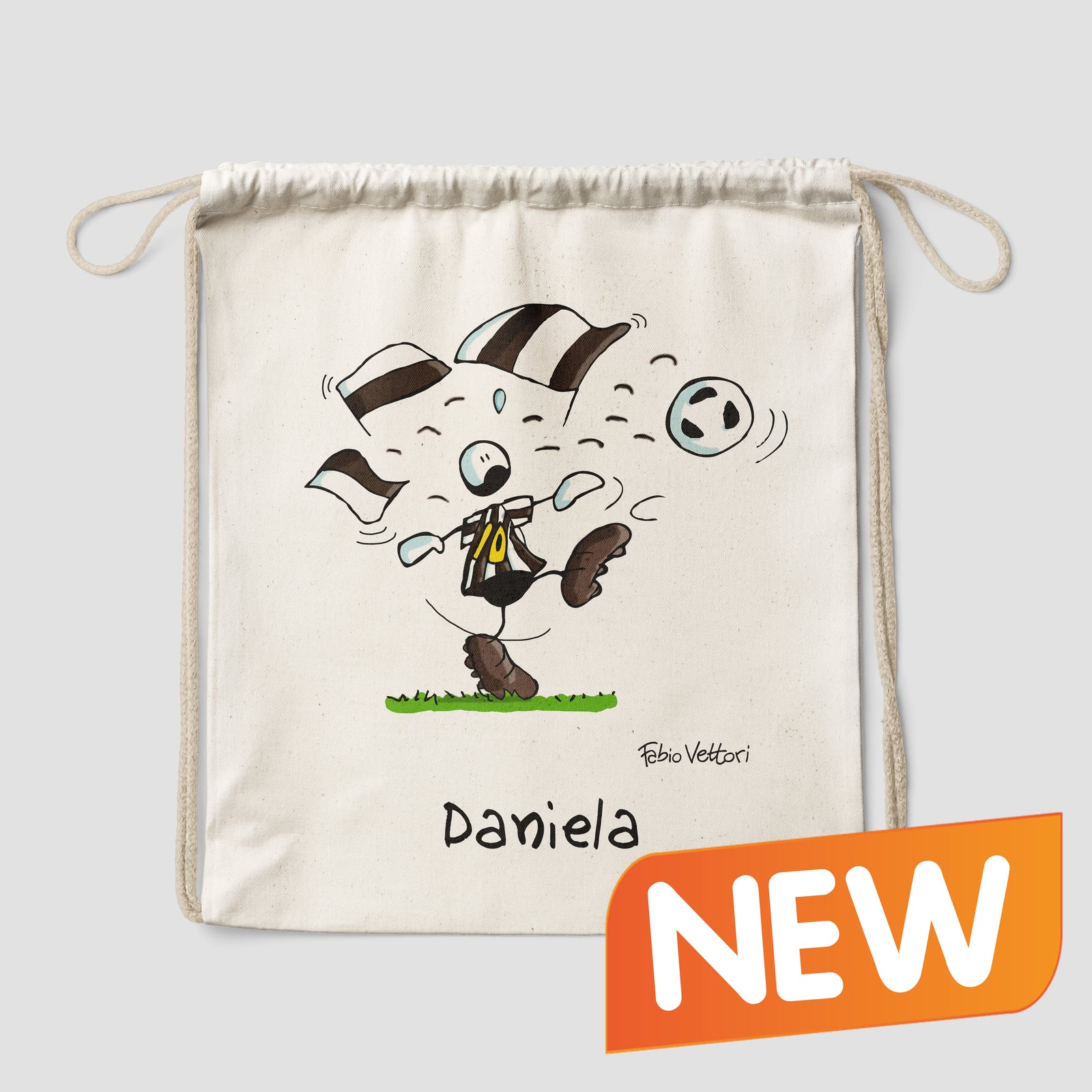 Sacca zaino personalizzata in cotone soggetto "Bianconero"