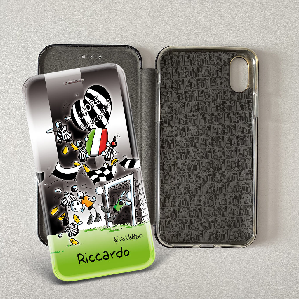 Cover artistica per Smartphone Personalizzata soggetto "Forza Juve" modello con apertura "a Libro"