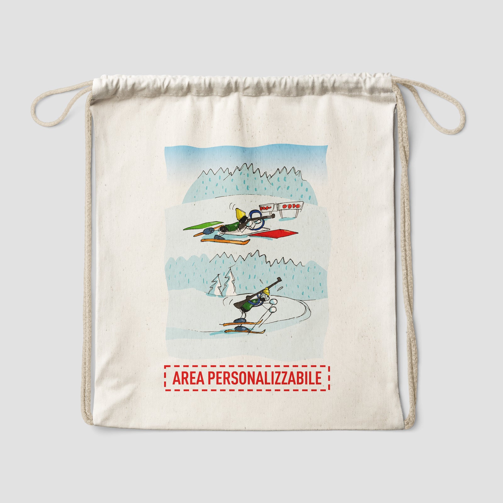 Sacca zaino personalizzata in cotone soggetto "Biathlon"