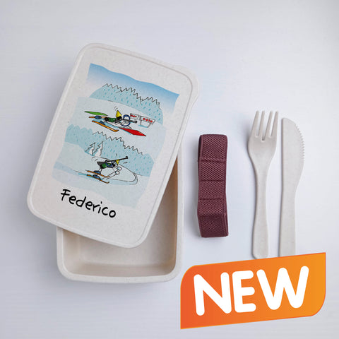 Scatola Porta Pranzo con Fascia Porta Posate Personalizzata soggetto "Biathlon"