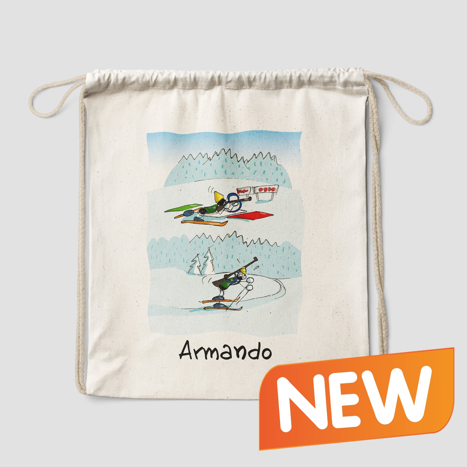 Sacca zaino personalizzata in cotone soggetto "Biathlon"