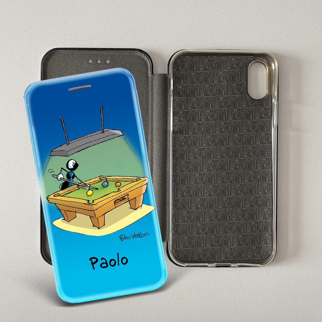 Cover artistica per Smartphone Personalizzata soggetto "Biliardo" modello con apertura "a Libro"