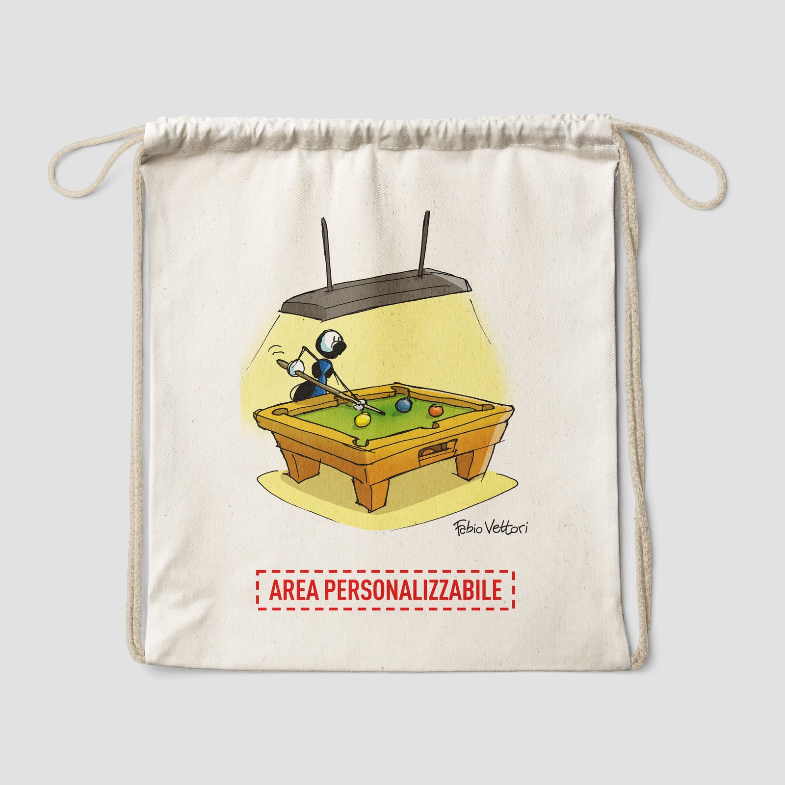 Sacca zaino personalizzata in cotone soggetto "Biliardo"