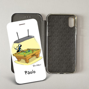 Cover artistica per Smartphone Personalizzata soggetto "Biliardo" modello con apertura "a Libro"