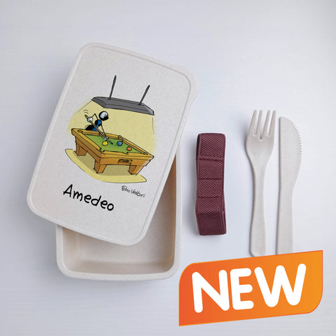 Scatola Porta Pranzo con Fascia Porta Posate Personalizzata soggetto "Biliardo"