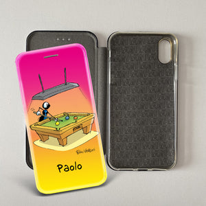 Cover artistica per Smartphone Personalizzata soggetto "Biliardo" modello con apertura "a Libro"