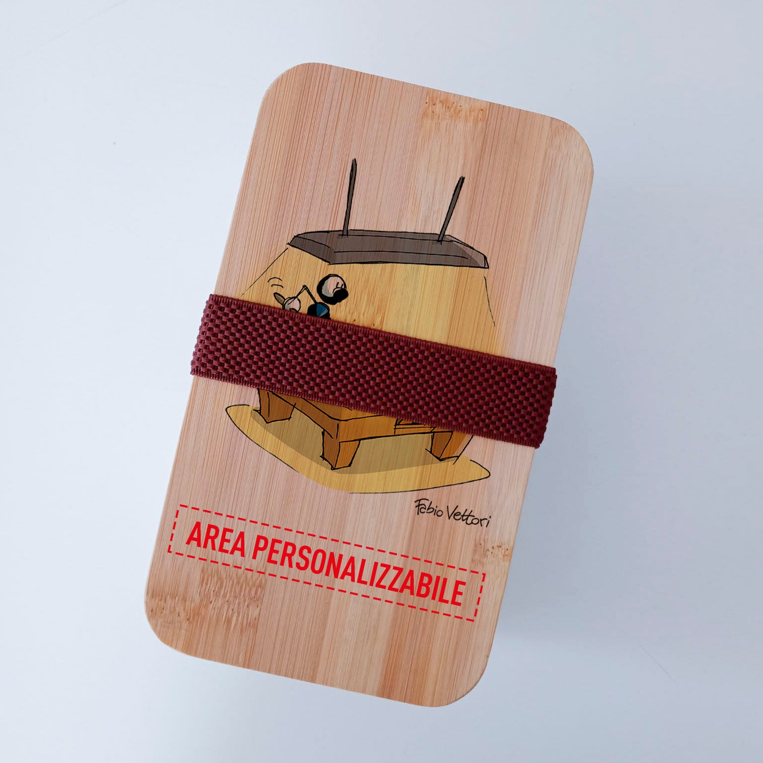 Scatola Porta Pranzo con coperchio in bambù e Posate Personalizzata soggetto "Biliardo"