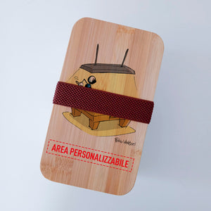 Scatola Porta Pranzo con coperchio in bambù e Posate Personalizzata soggetto "Biliardo"