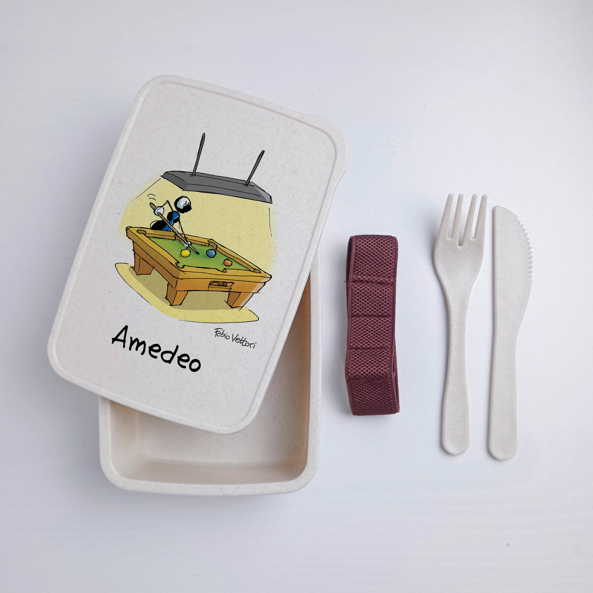 Lunch Box with Cutlery Holder Band Personalized "Billiard" Theme