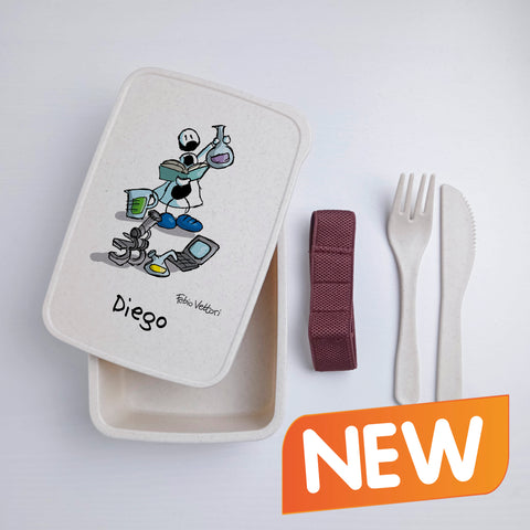 Scatola Porta Pranzo con Fascia Porta Posate Personalizzata soggetto "Biologo/a"