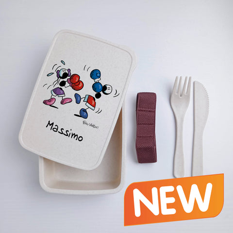 Scatola Porta Pranzo con Fascia Porta Posate Personalizzata soggetto "Boxe"