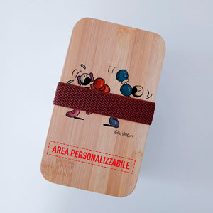 Scatola Porta Pranzo con coperchio in bambù e Posate Personalizzata soggetto "Boxe"