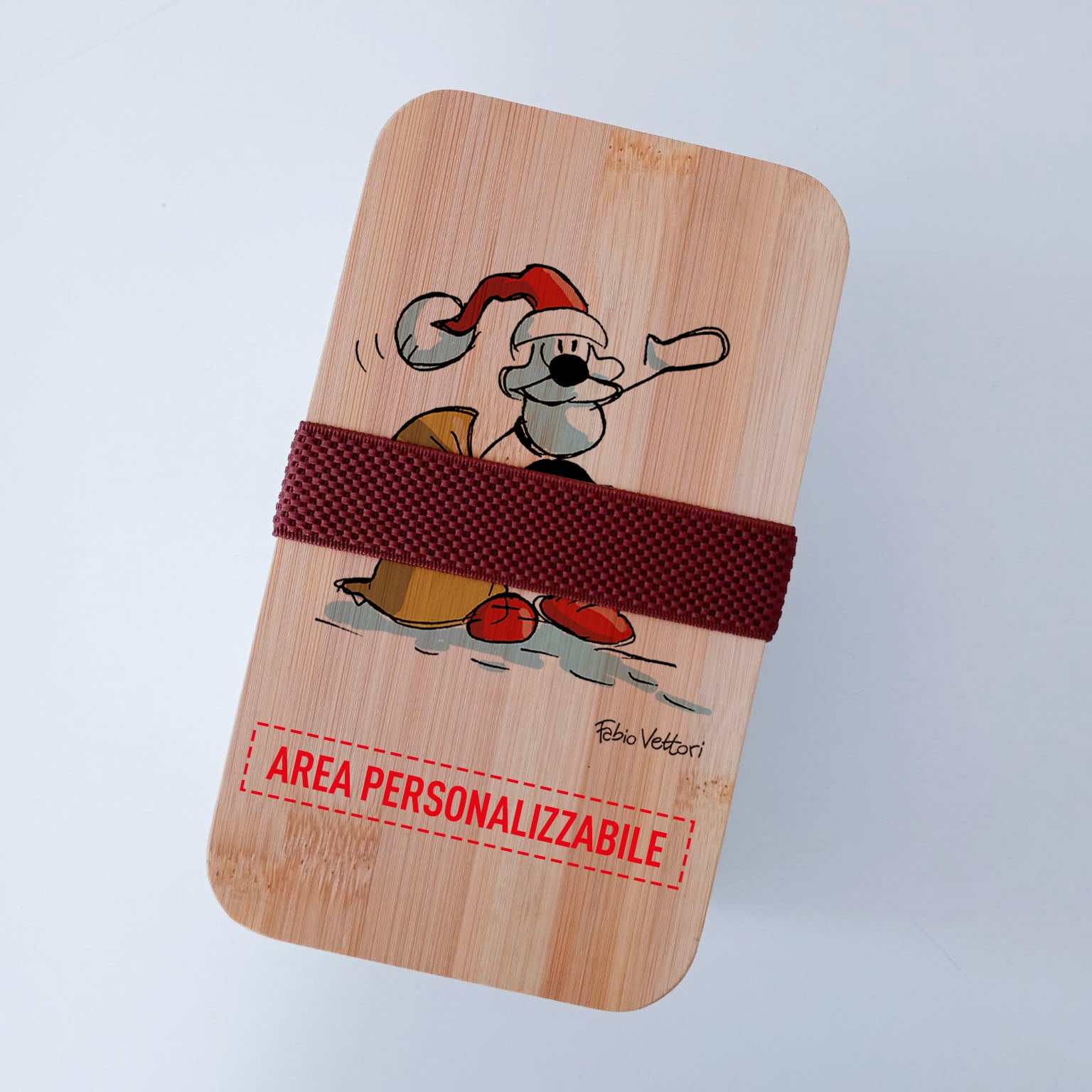 Scatola Porta Pranzo con coperchio in bambù e Posate Personalizzata soggetto "Buon Natale"