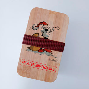 Scatola Porta Pranzo con coperchio in bambù e Posate Personalizzata soggetto "Buon Natale"