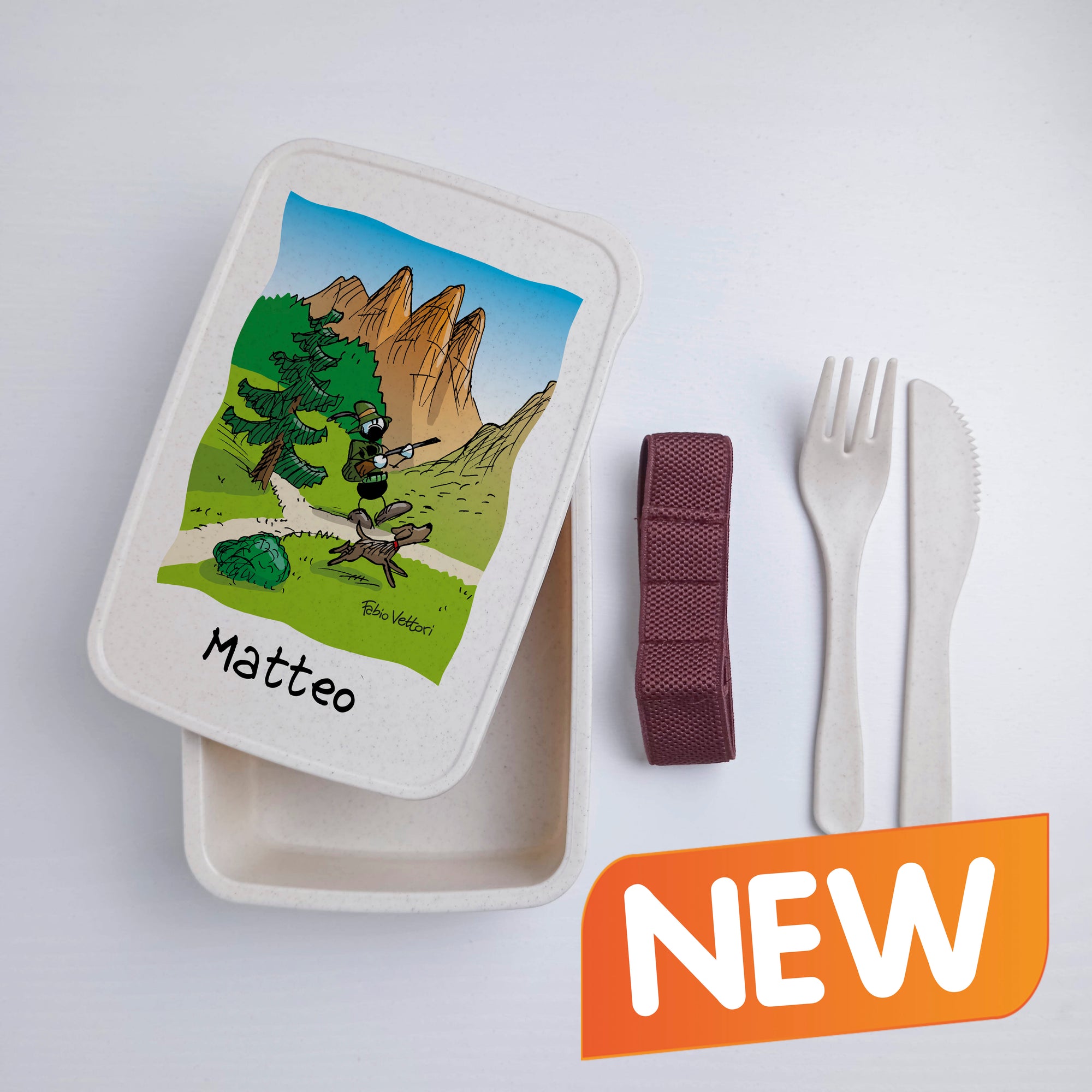 Scatola Porta Pranzo con Fascia Porta Posate Personalizzata soggetto "Cacciatore"