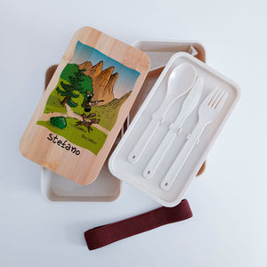 Scatola Porta Pranzo con coperchio in bambù e Posate Personalizzata soggetto "Cacciatore"