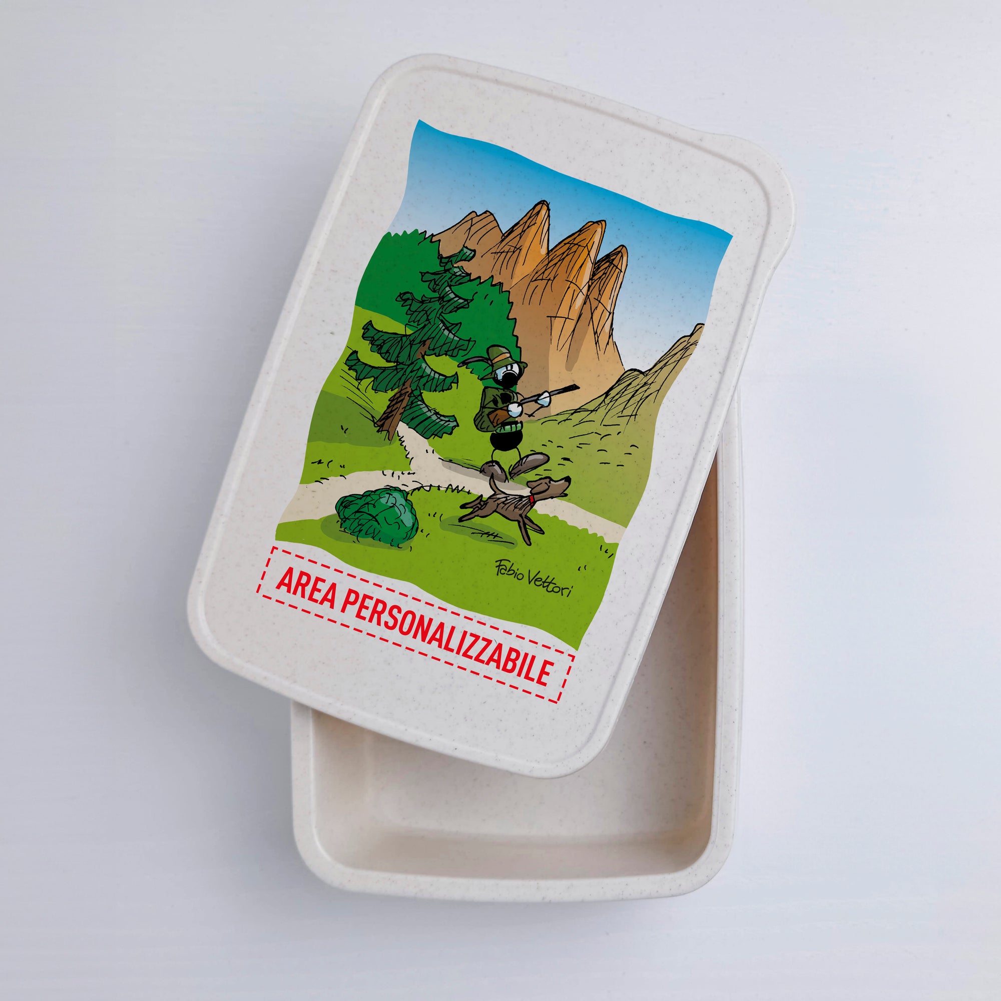 Scatola Porta Pranzo con Fascia Porta Posate Personalizzata soggetto "Cacciatore"