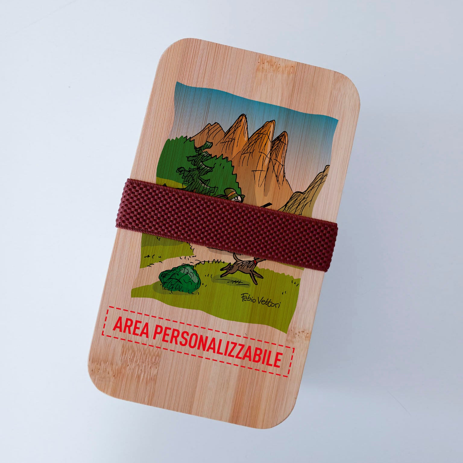 Scatola Porta Pranzo con coperchio in bambù e Posate Personalizzata soggetto "Cacciatore"