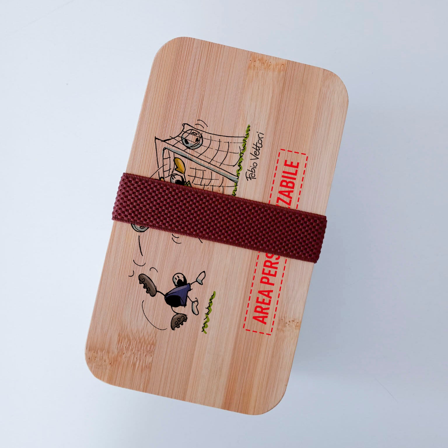 Scatola Porta Pranzo con coperchio in bambù e Posate Personalizzata soggetto "Calcio"