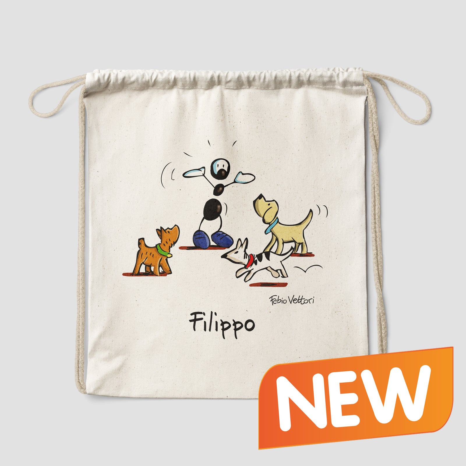 Personalized cotton backpack bag with "Dogs" theme