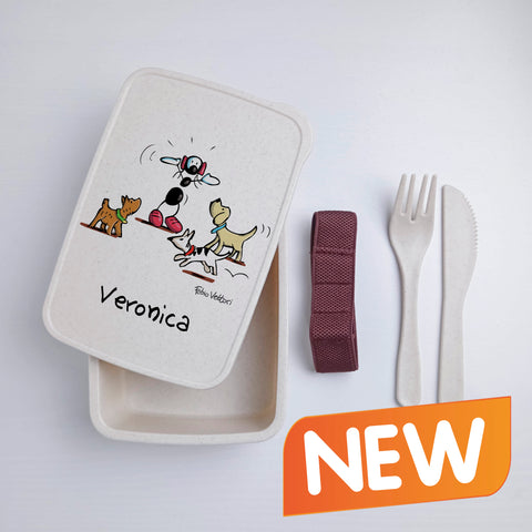 Scatola Porta Pranzo con Fascia Porta Posate Personalizzata soggetto "Cani"