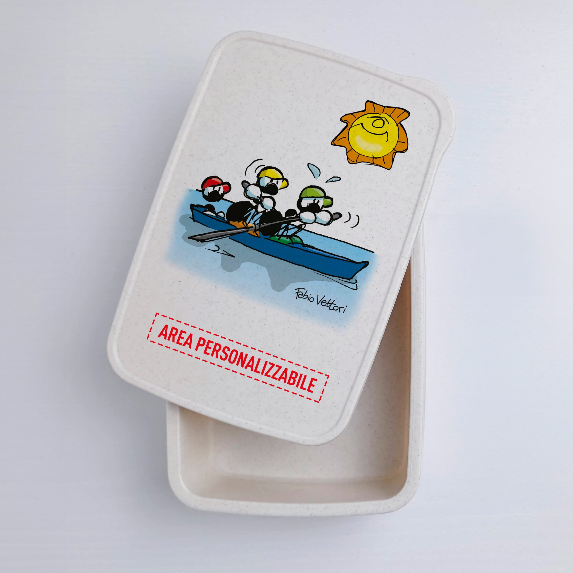 Lunch Box with Cutlery Holder Band Personalized with "Canoe" Theme