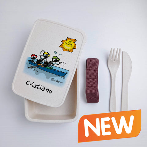 Scatola Porta Pranzo con Fascia Porta Posate Personalizzata soggetto "Canoa"