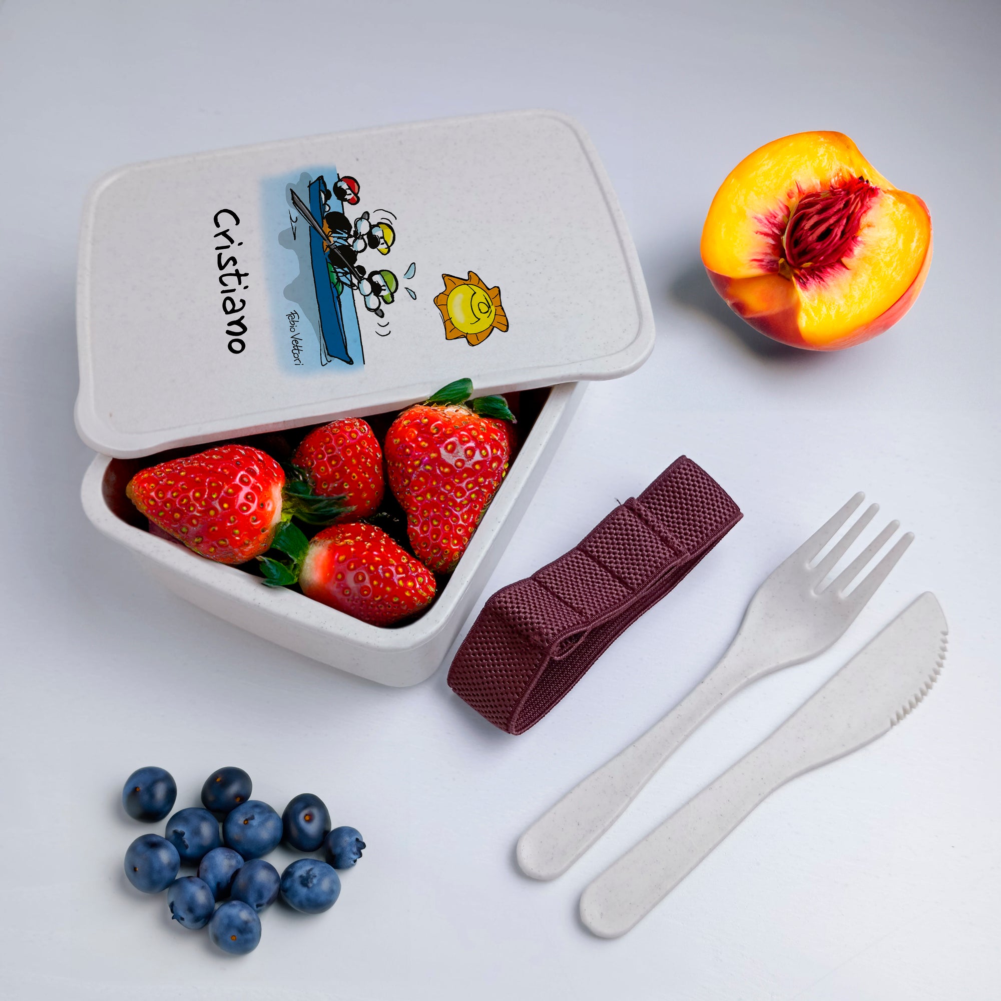 Lunch Box with Cutlery Holder Band Personalized with "Canoe" Theme