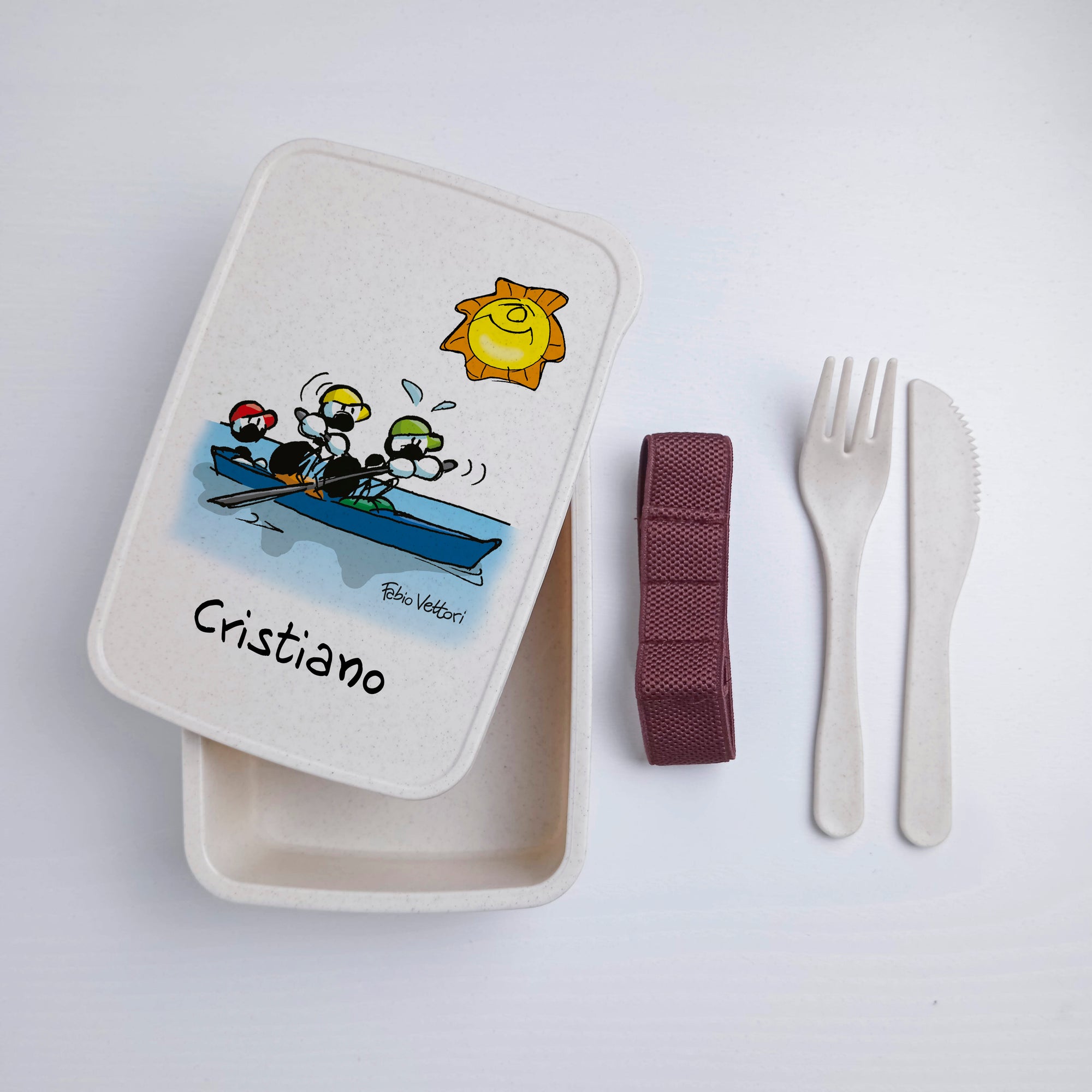 Lunch Box with Cutlery Holder Band Personalized with "Canoe" Theme