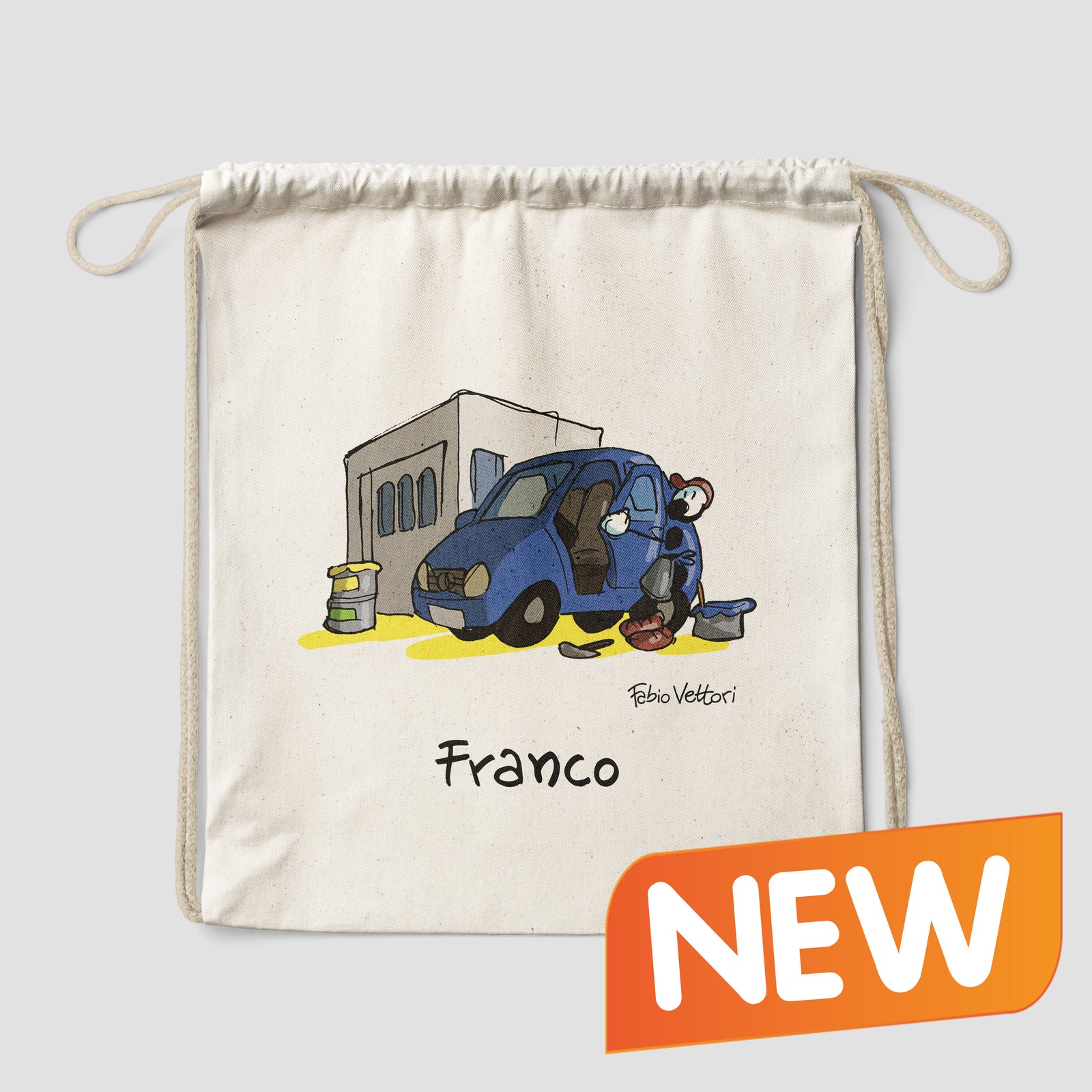 Sacca zaino personalizzata in cotone soggetto "Carrozziere"