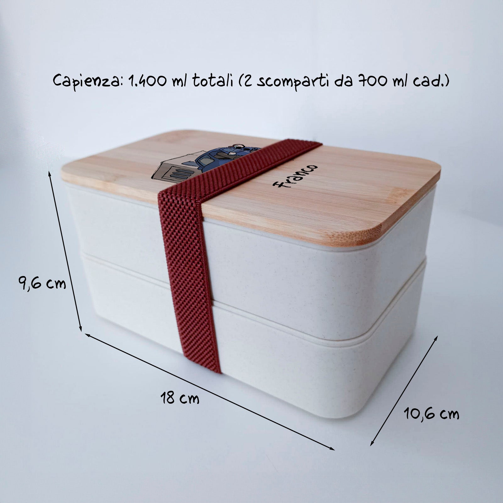 Scatola Porta Pranzo con coperchio in bambù e Posate Personalizzata soggetto "Carrozziere"