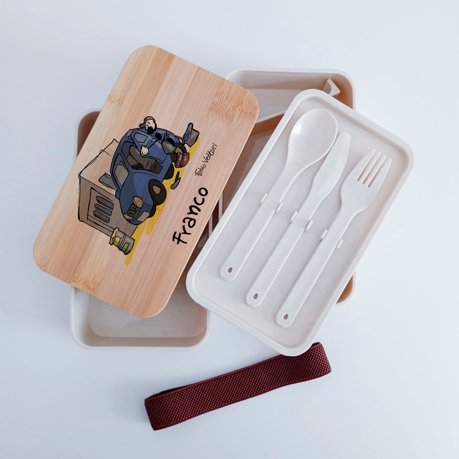 Lunch Box with Cutlery Holder Band Personalized with "Carrozziere" Theme