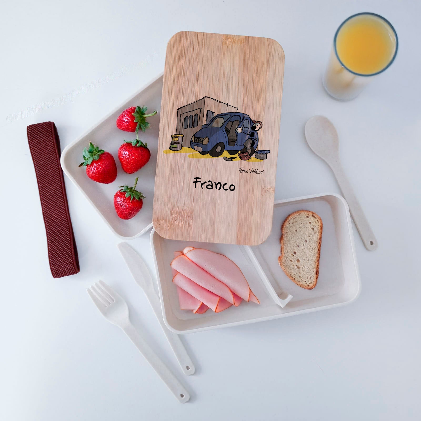 Lunch Box with Cutlery Holder Band Personalized with "Carrozziere" Theme