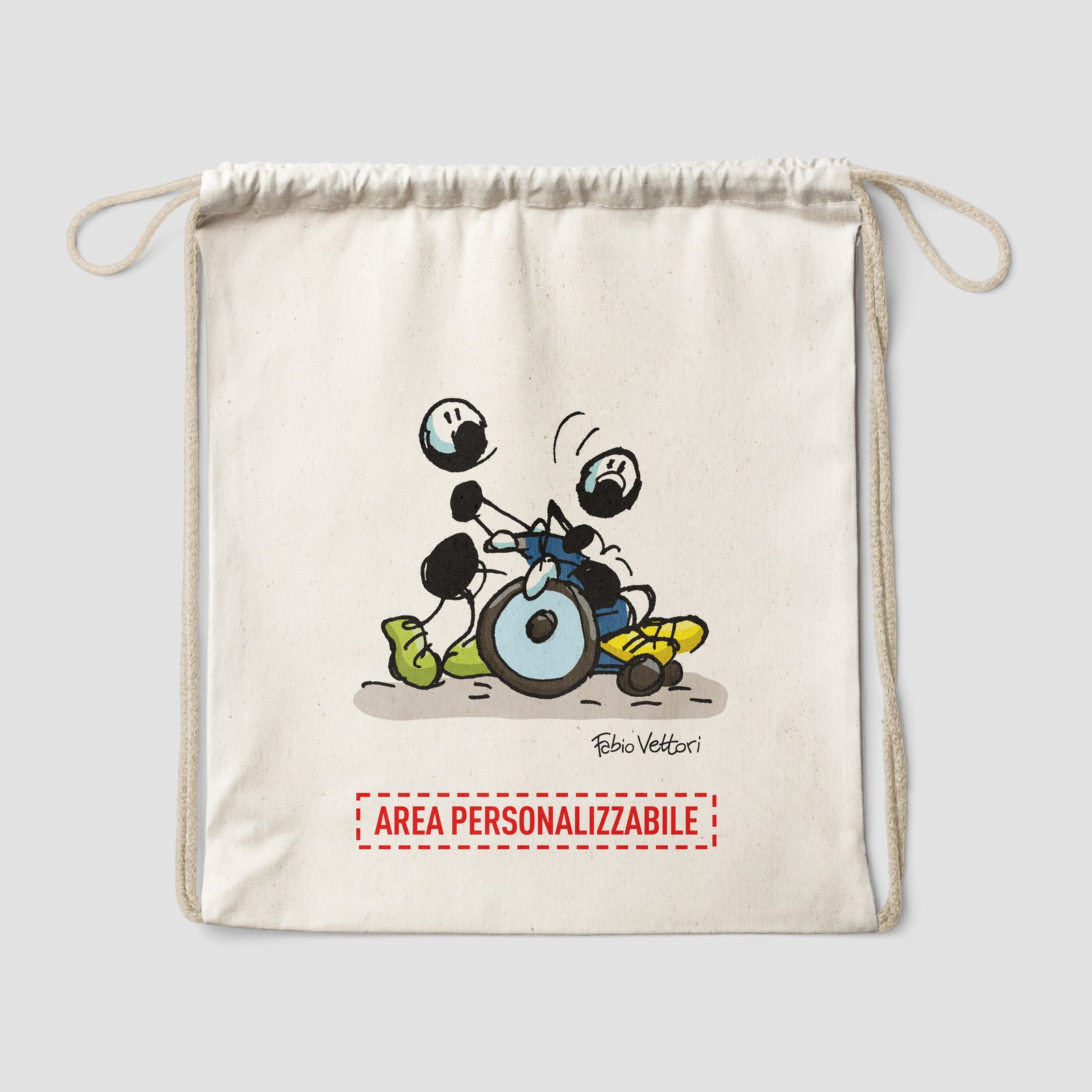 Sacca zaino personalizzata in cotone soggetto "Sedia a rotelle"
