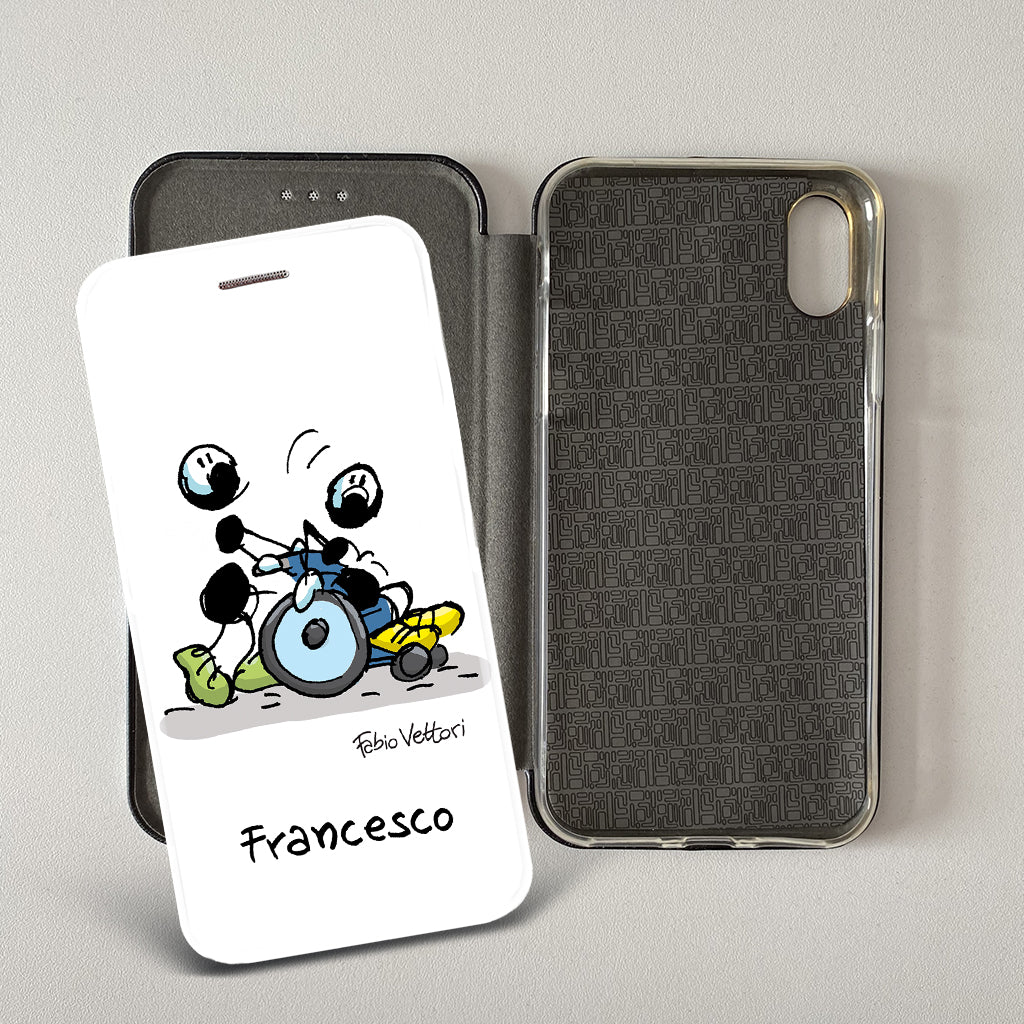 Cover artistica per Smartphone Personalizzata soggetto "Sedia a rotelle" modello con apertura "a Libro"