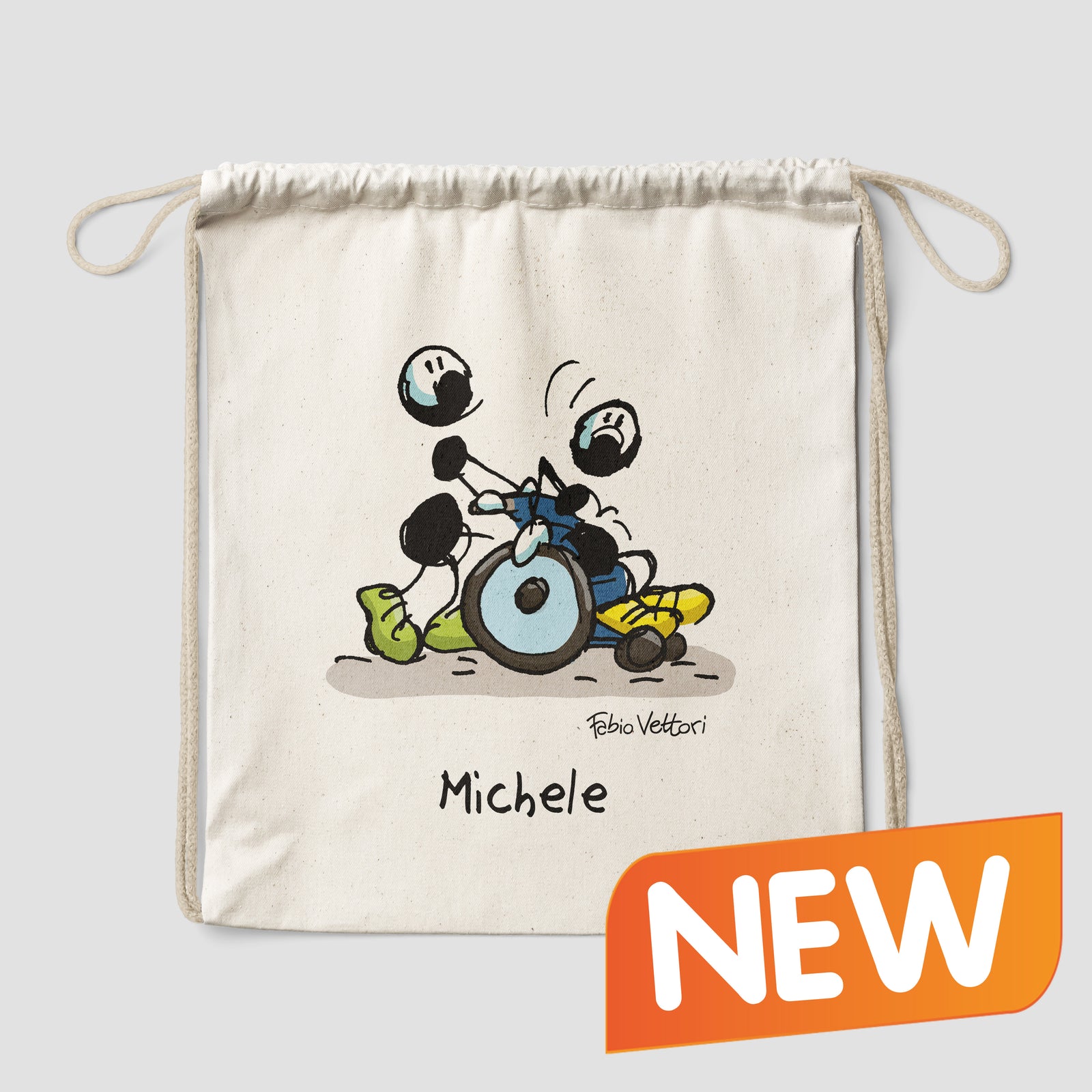 Sacca zaino personalizzata in cotone soggetto "Sedia a rotelle"