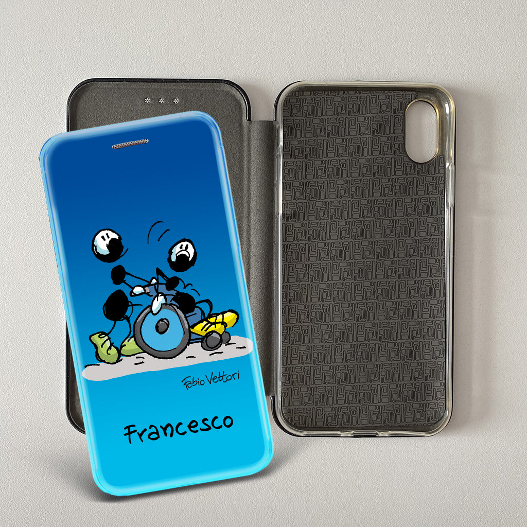 Cover artistica per Smartphone Personalizzata soggetto "Sedia a rotelle" modello con apertura "a Libro"